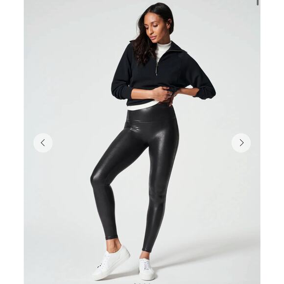 SPANX Pants - SPANX Shape Faux Leather Leggings - Black Size Large